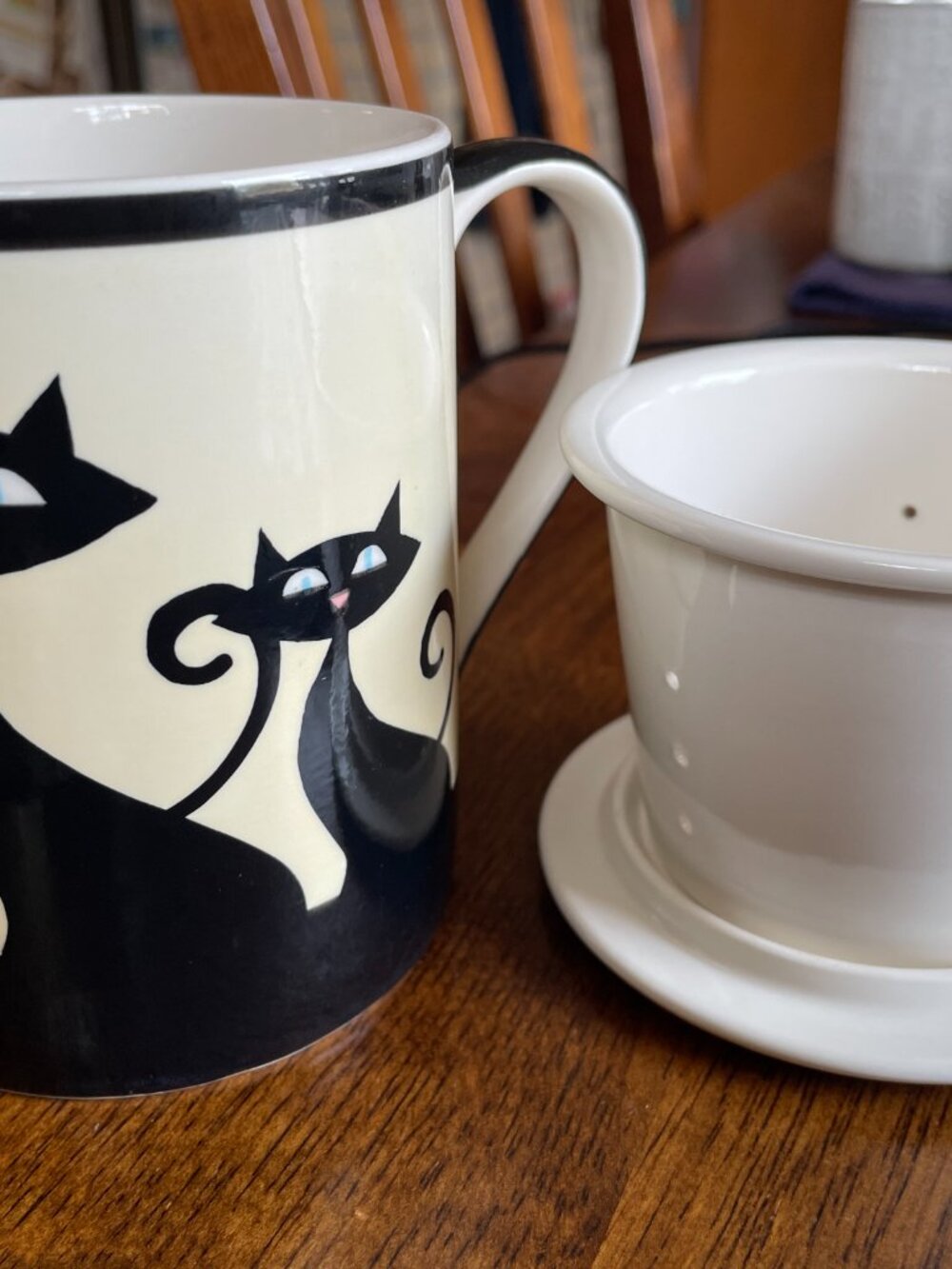Never Used! Rare HUESNBREWS Black Cats Mug Cup, Strainer & Lid FULL SET. - Picture 6 of 11